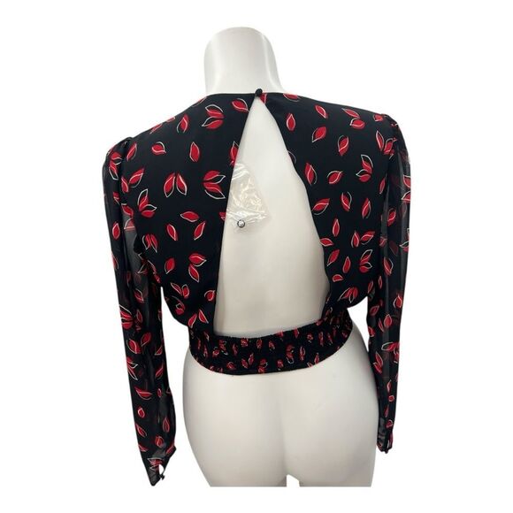 Express Black and Red Wrap Crop Blouse - Picture 3 of 3